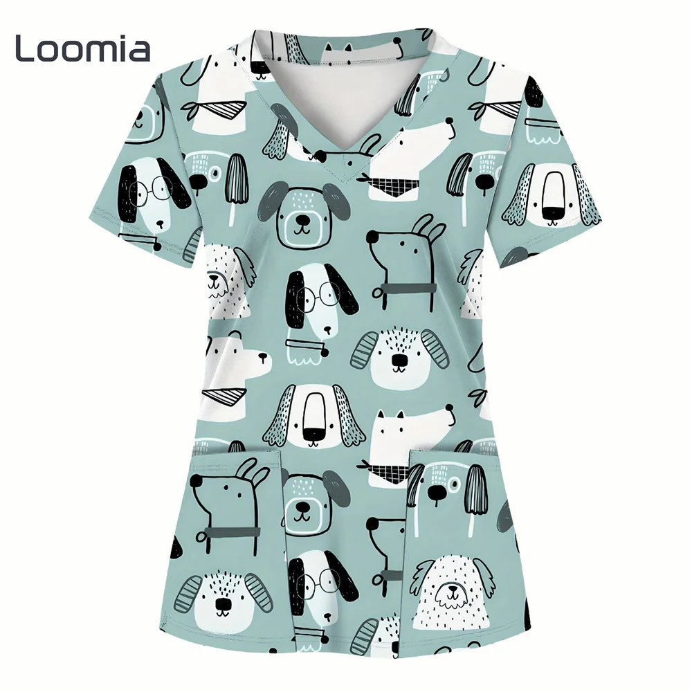 

Animal Print Surgical Uniforms Woman Clinical Uniform Woman Summer Casual Animal Graphic Scrubs Uniform Woman Surgical Scrubs