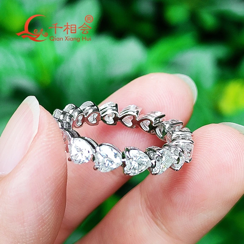 4mm heart shape  D VVS white moissanite full of stone Eternity Band ring  925 Sterling Silver Rings Jewelry Rings Engagement