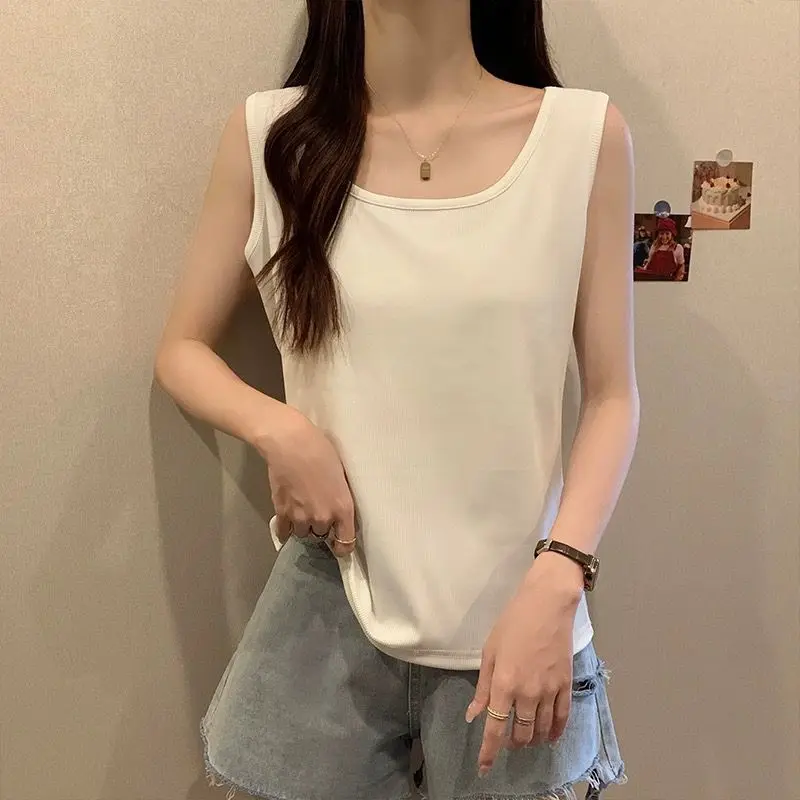 Fashion O-Neck Solid Color Camisole T-Shirt Female Clothing 2024 Summer New Loose Korean Tops Casual Sleeveless Tee Shirt