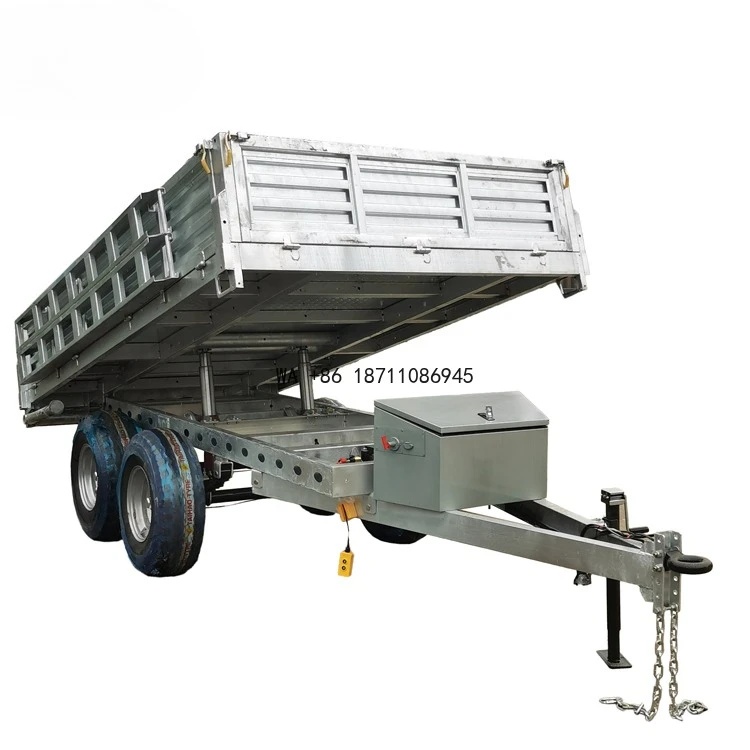 High Quality Double Axle 5Ton Dump Tractor Tow Farm Trailer European Agricultural Style for Sale