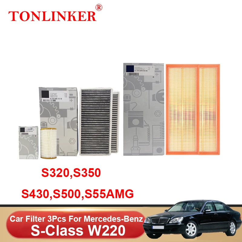 TONLINKER Cabin Air Filter Oil Filter For Mercedes Benz S Class W220 S320 S350 S430 S500 S600 L S55AMG S65AMG Car Accessories