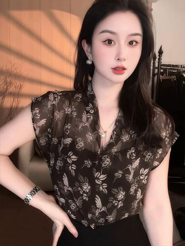 Ele Simple Color de lujo Top de mujer Batwing Sve V-Ne gasa irt novedad de verano llegada versátil Faionable