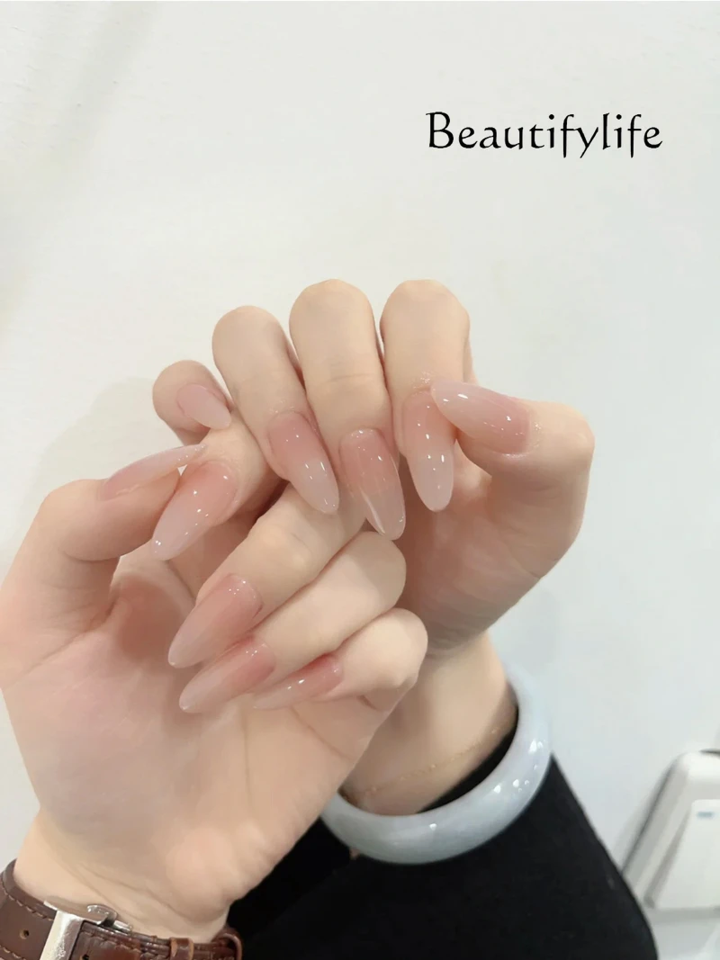 

Light luxury ice transparent nude high sense daily exquisite solid color nail art finished product detachable wearable nail