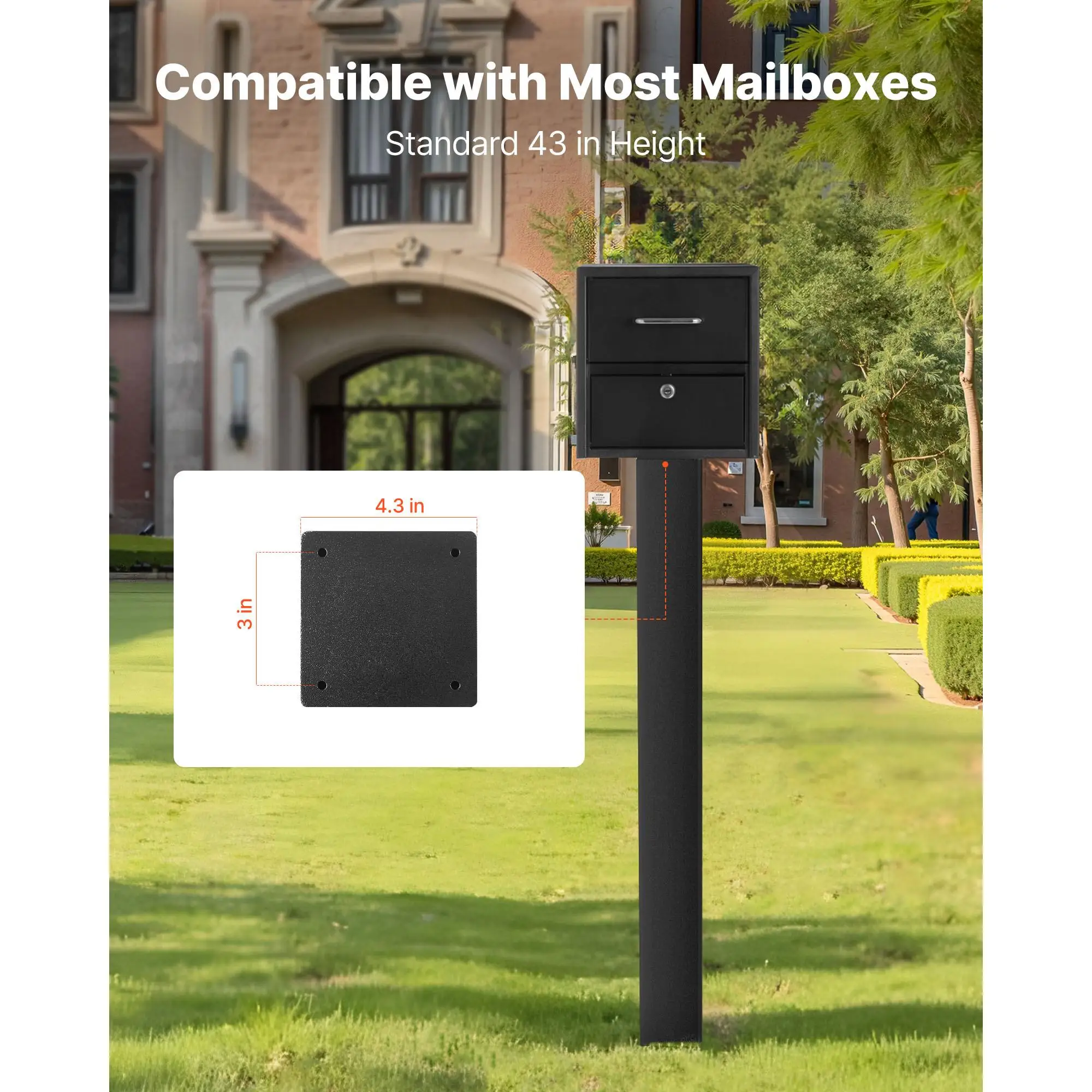 Mailbox Post 43 x 4 x 4 Inches Steel In Ground Mounting Stand Heavy Duty Metal Sleeve Kit Black Powder Coated Curbside Residential Mail Box Easy Install