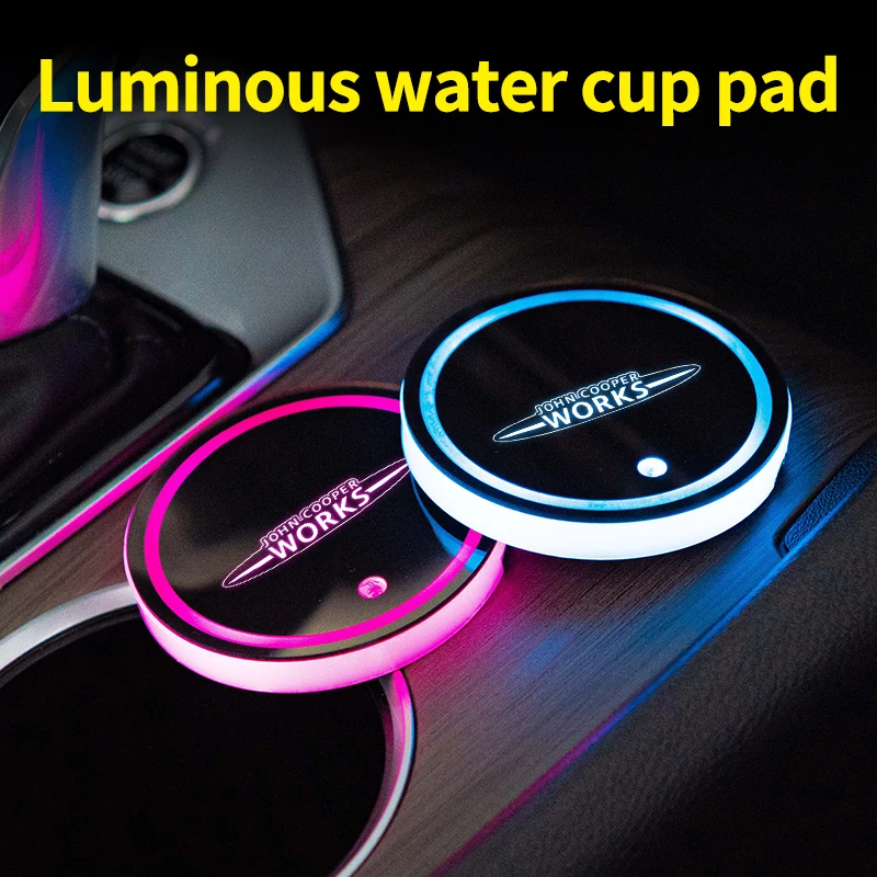 

Led Car Water Cup Mat Drink Holder for Mini Cooper JCW S F54 F55 F56 F60 R50 R53 R55 R56 Emblem Auto Interior Decorative Lights