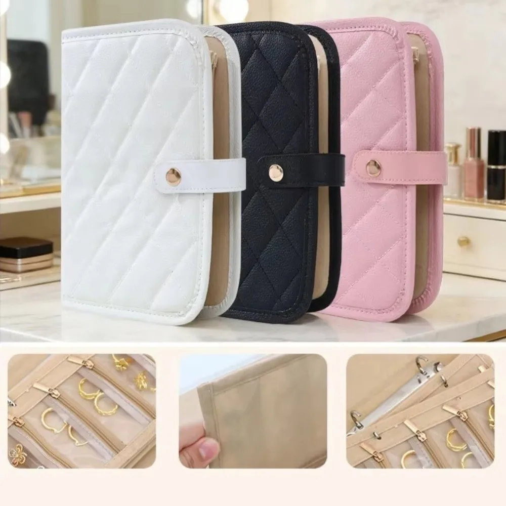 Velvet Jewelry Storage Book Luxury PU Leather Transparent Zipper Pouch Binder Storage Book Detachable Pages Quick Release