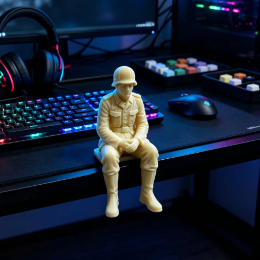 Vintage Soldier Edge Sitter Figurines 3D Printed Military Uniform Mini Statue Hanging Ledge Soldier Ornament for Home Desk Decor