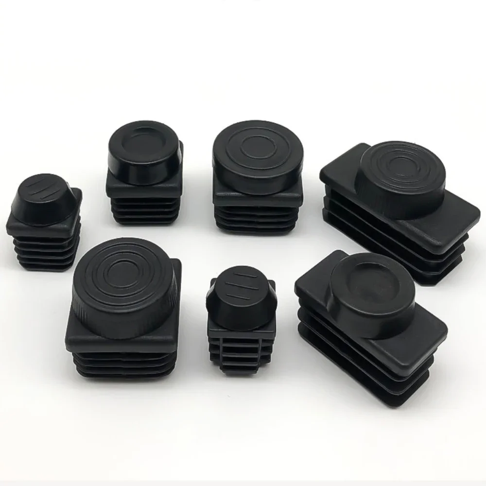 2-12Pcs M6-M12 Black Square/Ellipse Plastic Pipe Plugs Adjustable Screw Foot Pad Furniture Leg Cover End Caps 15x30-60x60mm