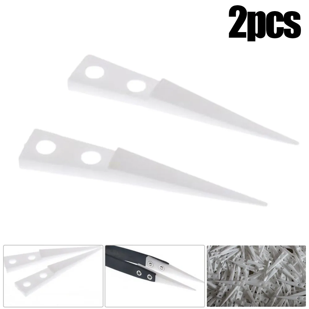 1 Pair Of White Ceramic Tweezers For Industry Straight Elbow Insulated Antistatic Ceramic Tweezers Handle Tools Parts