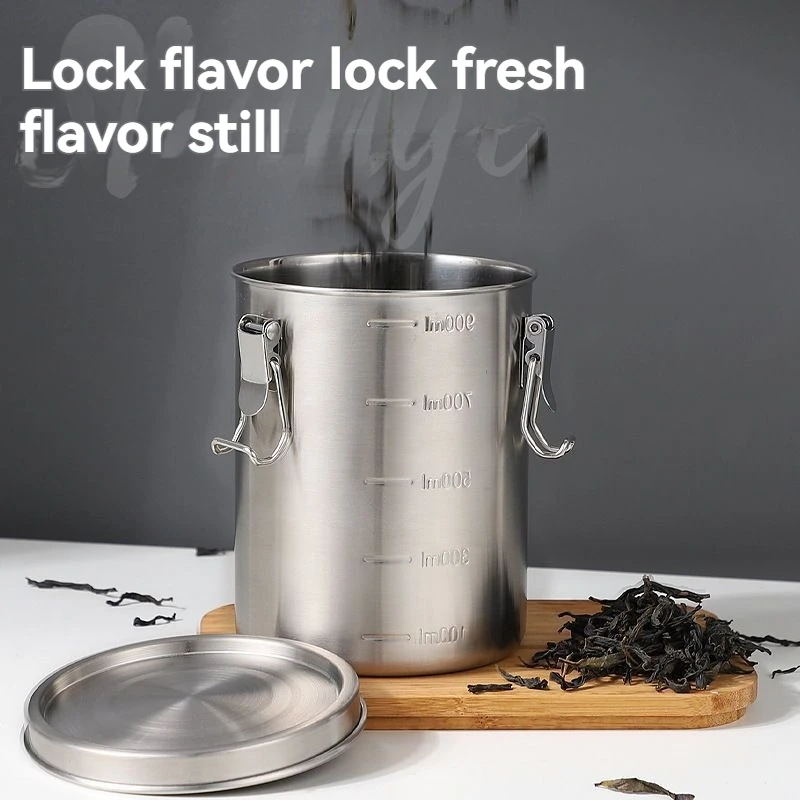 Stainless Steel Airtight Sealed Canister Home Coffee Beans Tea Leaf Tanks Food Container Cereal Storage Can Kitchen Organizer