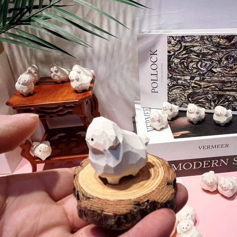 1Pcs Handmade Wooden Sheep Ornament Cute Mini Handmade Craft for Home Study Desktop Car Shelf Decor Holiday Gift