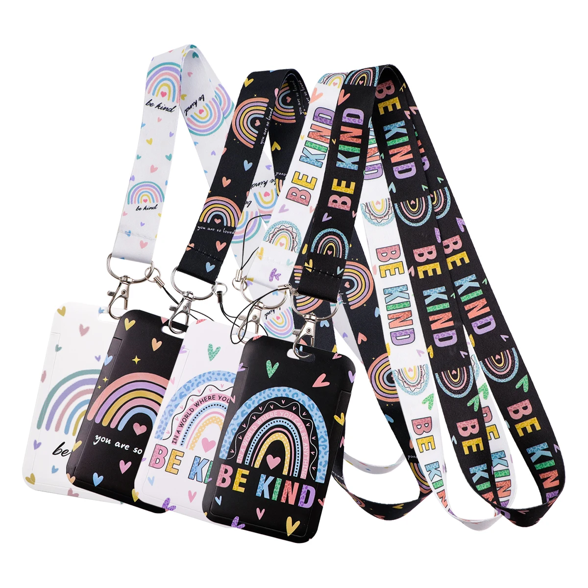 Be Kind Quotes Lanyard Neck Strap Keychain Rainbow ID Card Cover Badge Holder Mobile Phone Hang Rope Keyring Accessories Gifts