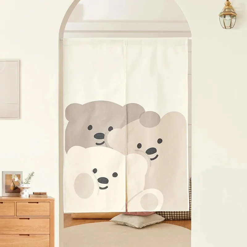 VIKAMA Cute Cartoon Cat Noren Door Curtain Lovely Kitten Hello Slogan Print Fabric Home Bedroom Partition Decor