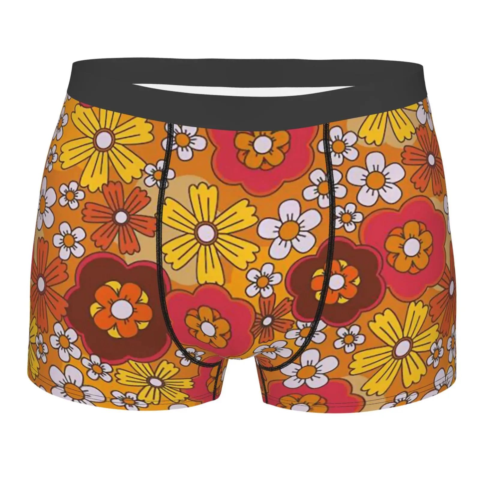 

Hippie Flower Pattern Men Printed Boxer Briefs Underwear Highly Breathable Boxer Shorts Panties Breathable Underpants for Homme
