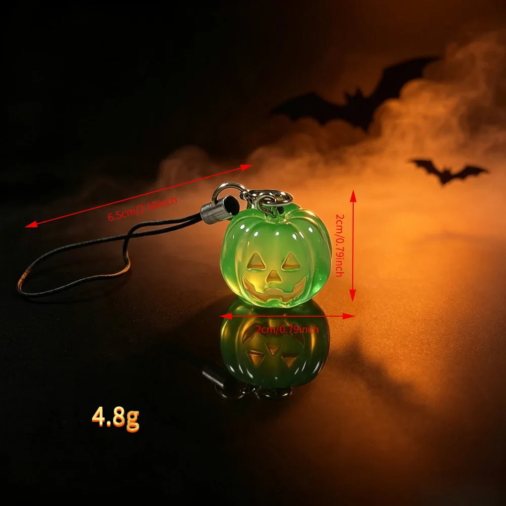 Keychain Charm Halloween Luminous Pumpkin Phone Strap Car Key Holder Quirky Resin Orange Green Lightweight Gift for Women