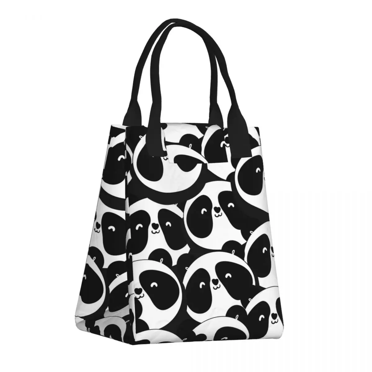 Paper Lunch Bag Waterproof Insulation Bag Black And White Panda Heads Handbag for Office Worker Student