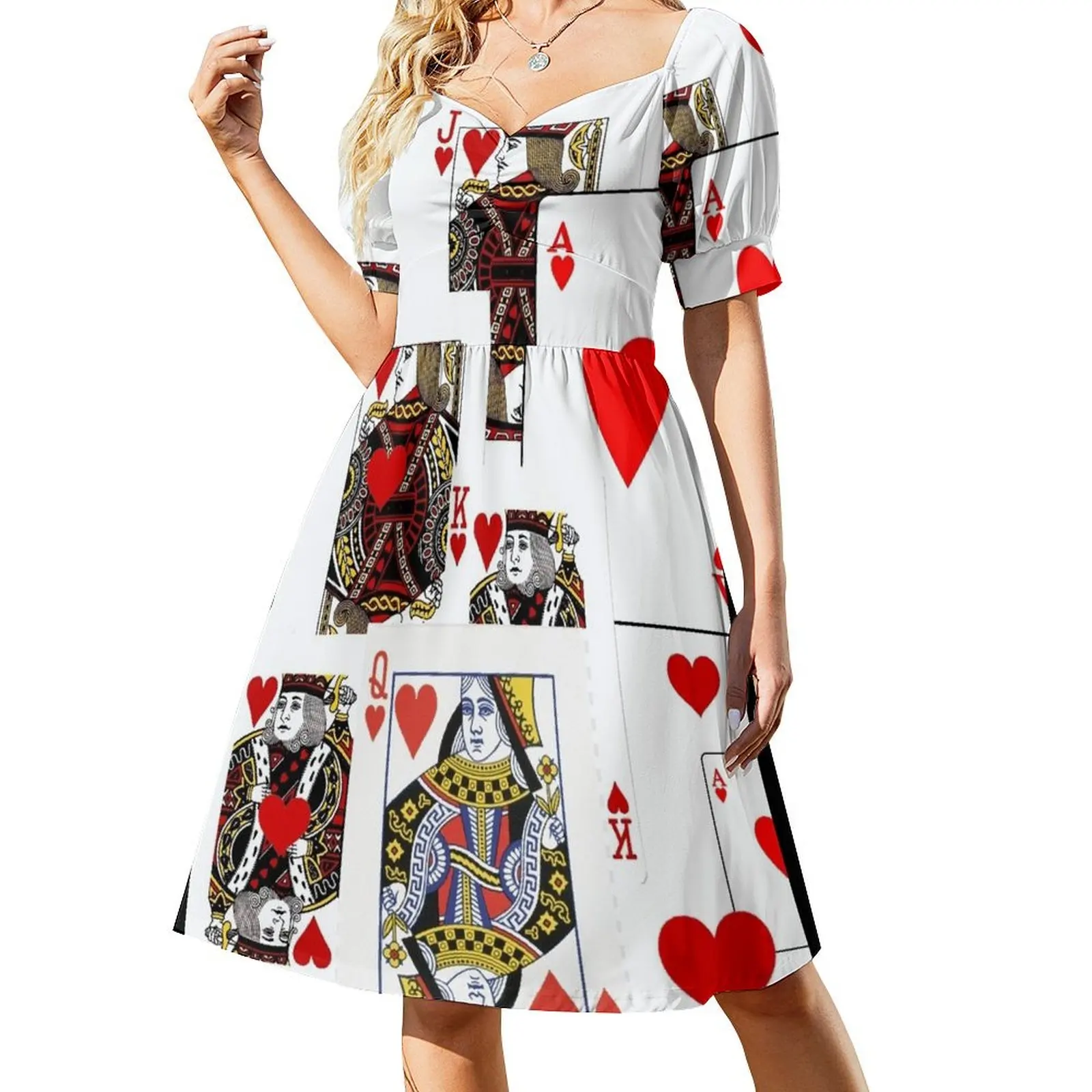 

ROYAL COURT CASINO RED HEARTS PLAYING CARDS Short Sleeved Dress ladies dresses for special occasion clothes for woman Dress