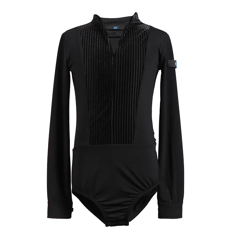 Fashion Latin Dance Costumes For Boys Black Long Sleeve Stitching Velvet Shirts Ballroom Chacha Latin Practice Dance Wear DN7118