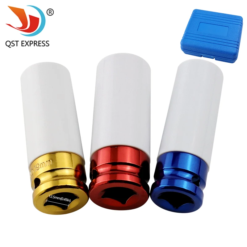 3pcs Pneumatic Tire Protection Sleeve, Wind Cannon Sleeve 1/2 Inch 17mm 19mm 21mm  Car Wheel Deep Impact Nut Socket Driver Set