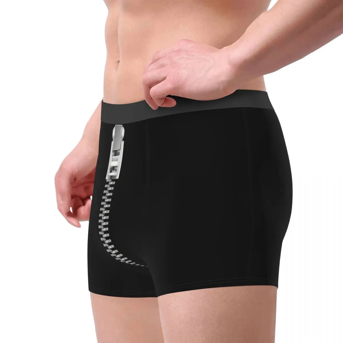 Men Zipper Mouth Underwear Sexy Boxer Shorts Panties Male Breathable Underpants