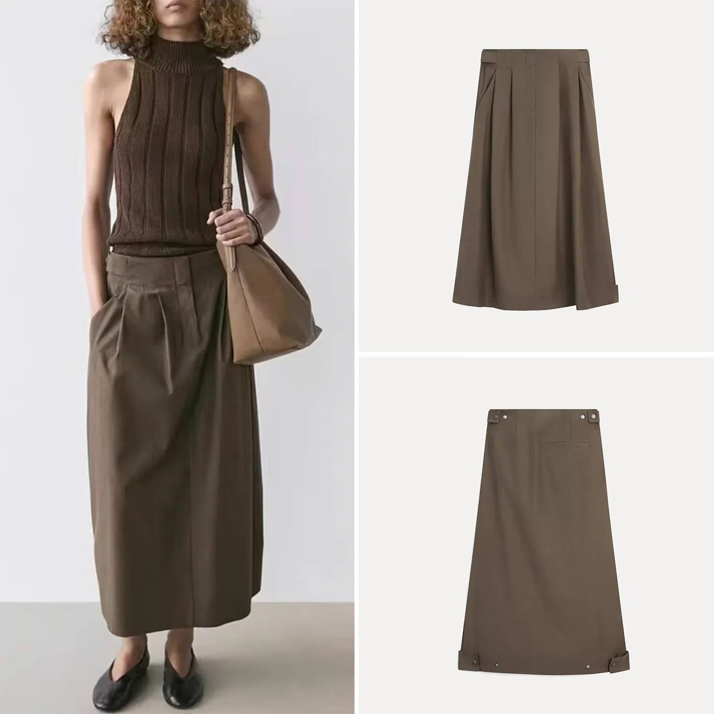 

Весна 2026: Женская юбка миди в простом городском стиле, однотонная, плиссированная, А-силуэт, стандартный крой, бренд ZADATA