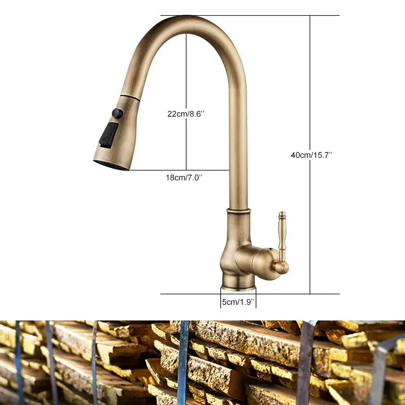 Kitchen Faucets Pull Out Antique Bronze Kitchen Sink Water Mixer Tap Crane Faucet Hot Cold with Sprayer EL9021