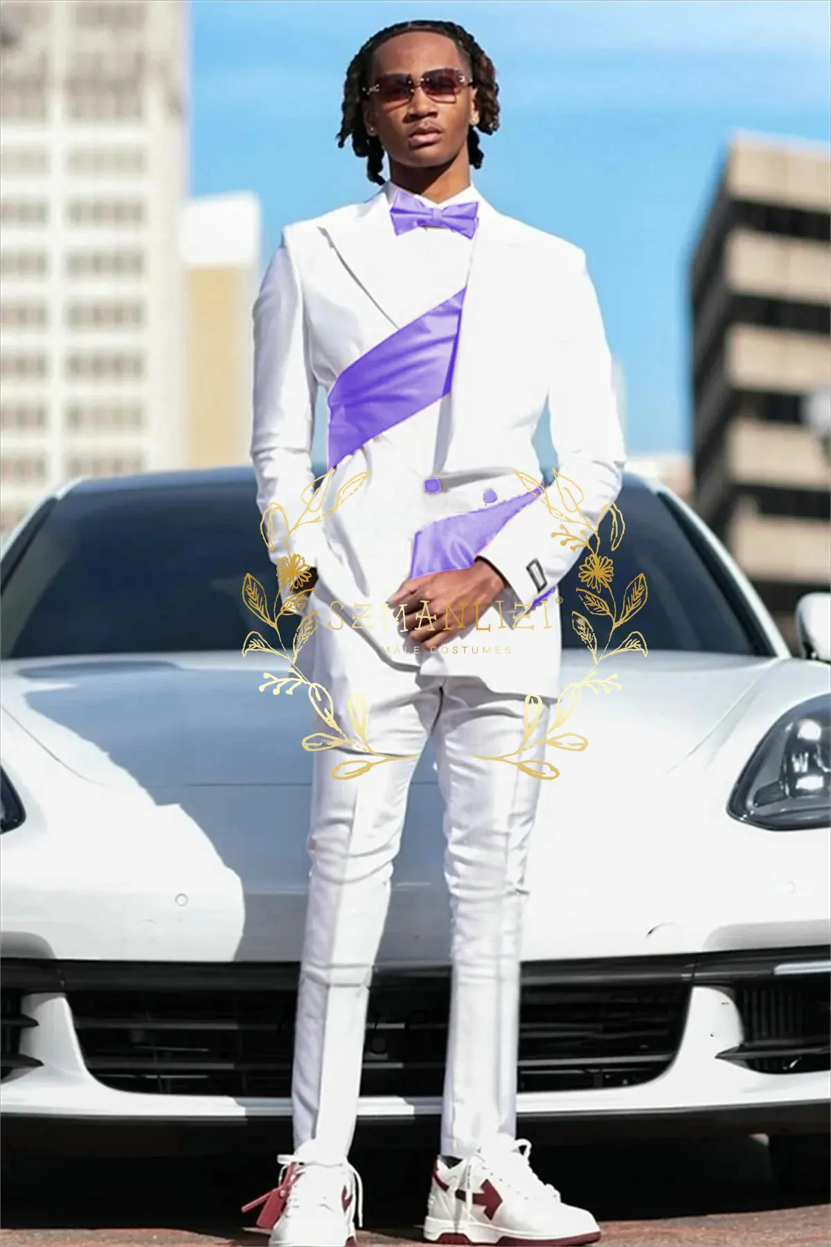 Latest Coat Pant Design White Double Breasted Peaked Lapel Men Suits Wedding Groomsmen Tuxedo 2 Piece Blazer Sets Clothing