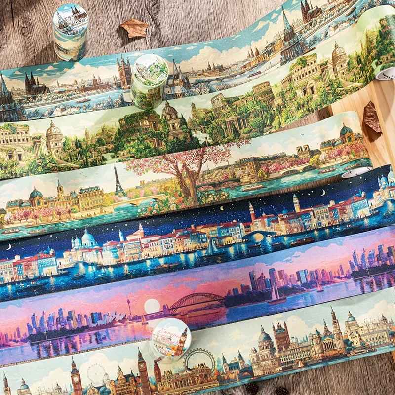 

1 Roll/2 Roll European Travel Theme Washi Tape Set Traveler's Notes Series 6 Designs Vintage Scrapbook Collage Materials