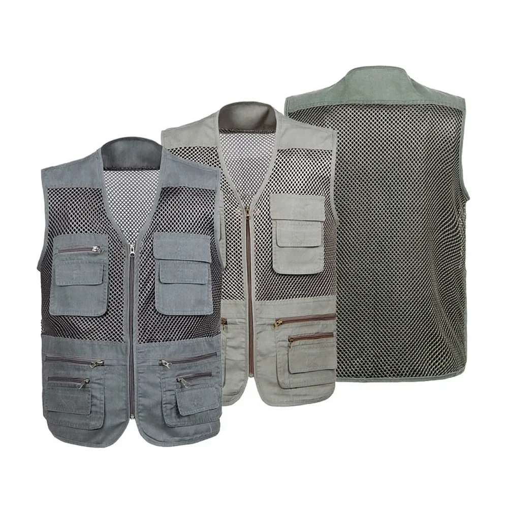 Large Size 2026 Mesh Quick-Drying Vests with Many Pockets Mens Breathable Fishing Vest Work Sleeveless Jacket XJ513