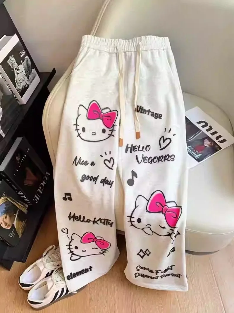 Sanrio Japanese Hello Kitty Graffiti Sweatpants Cute Wide Leg Pants Women Y2k Pants Streetwear Women 2024 Summer Korean Fashion