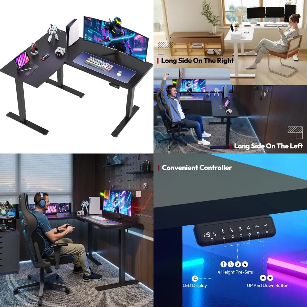 Adjustable Electric Corner Standing Desk, 63 x 48 L-Shaped Sit-Stand Computer Desk with Spacious Layout for Comfortable Office U