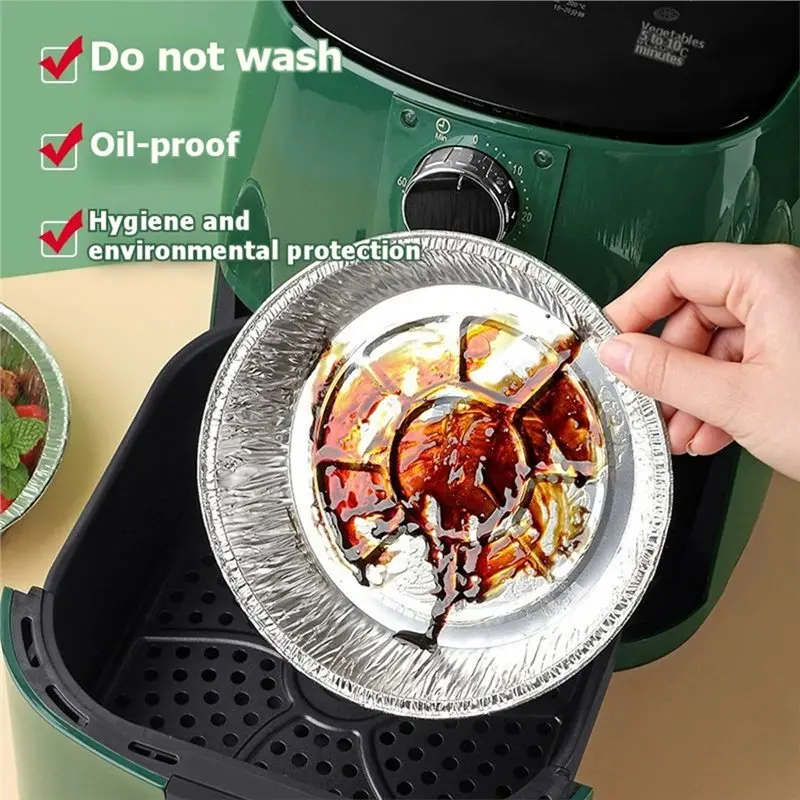 AB43-Disposable 8 Inch Round Tin Foil Plates 50PCS For Air Fryers, Pie Pans Baking Cooking Roasting