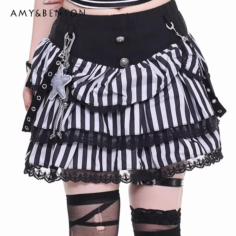

2026 Spring Summer Black White Splicing Women's Short Skirt Original Design Sweet Cool Hot Girl Fashion Versatile Skirts Ladies