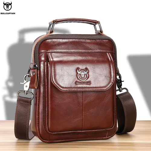 BULLCAPTAIN, nuevos bolsos Vintage de cuero genuino para hombre, bolso de hombro con solapa para hombre, bolsos de mensajero informales para oficina, bandolera de moda