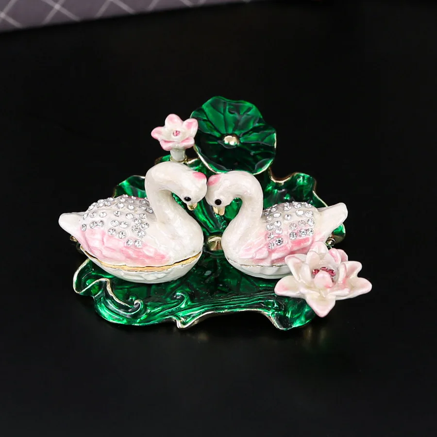 

Swan Trinket Box Hinged Crystal Enameled Ornament Decorative Jewelry Ring Store Box Gifts for Home Decor Mother's Day