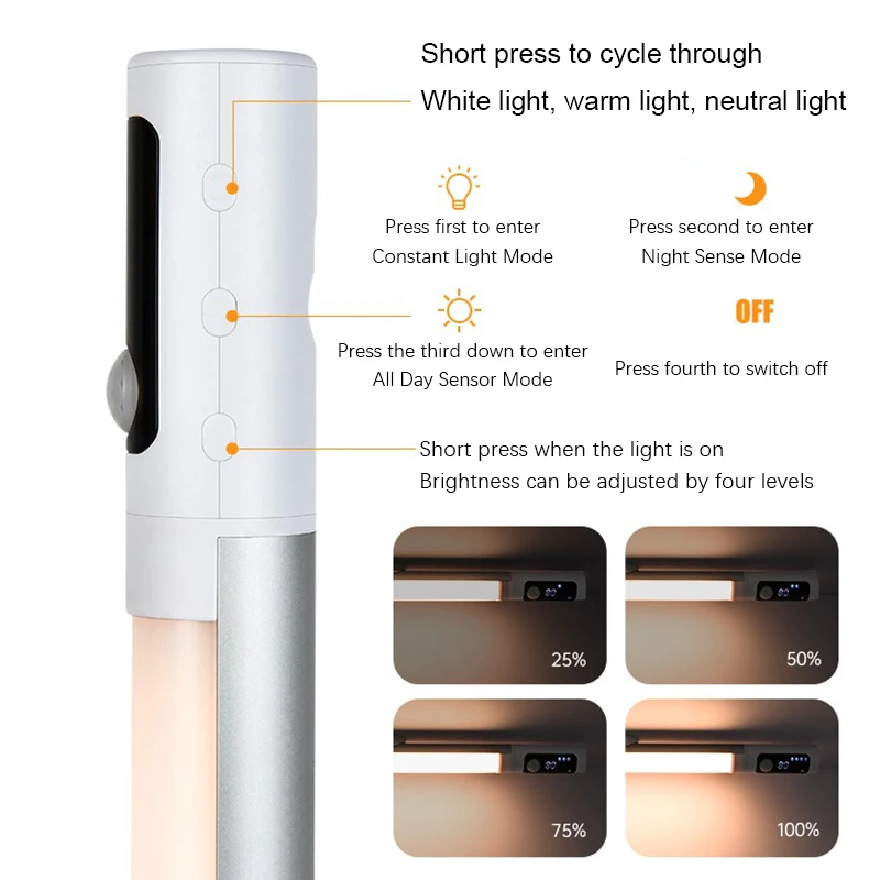 Imagem -06 - Barra de Sensor de Movimento Led Indução sem Fio Power Display Luz Noturna Usb Recarregável Lâmpada Detector Armário de Cozinha Roupeiro