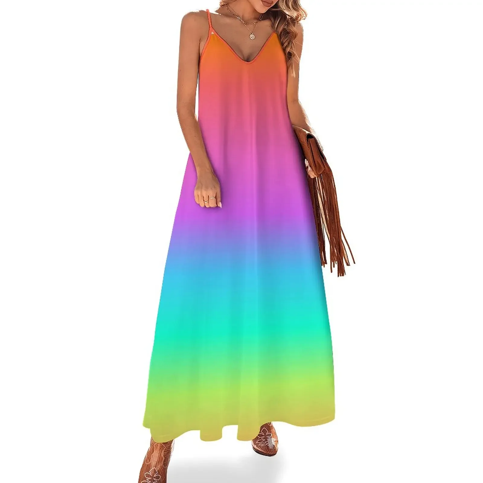 

Pastel Rainbow Gradient Sleeveless Dress Women's evening dress Woman clothing