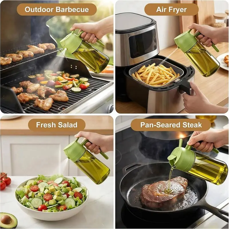 ABAH-Fryer Light Proof 16 Oz/470 Ml Olive Oil Dispenser For Kitchen-2 In 1 Olive Oil Sprayer With Stickers For Cooking, Air