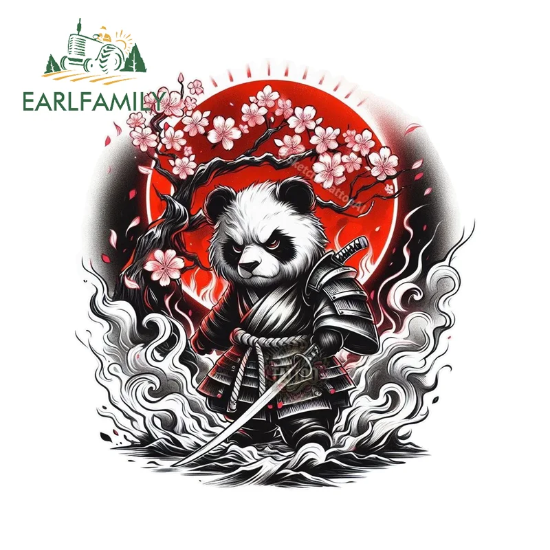 EARLFAMILY Japanese Panda Tattoo Car Sticker Cherry Blossom Scratch-Proof Host Decal Funny Waterproof Sunscreen Desktop Decor