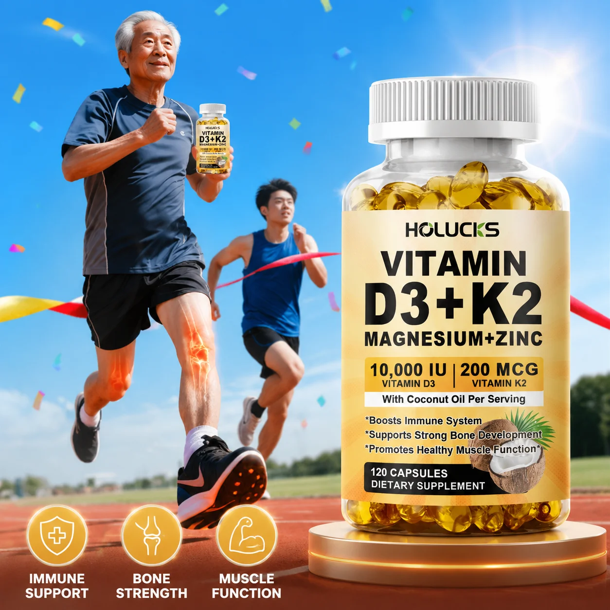 Vitamin D3 K2 Drop - Капсулы Holucks с витаминами D3+K2, магнием