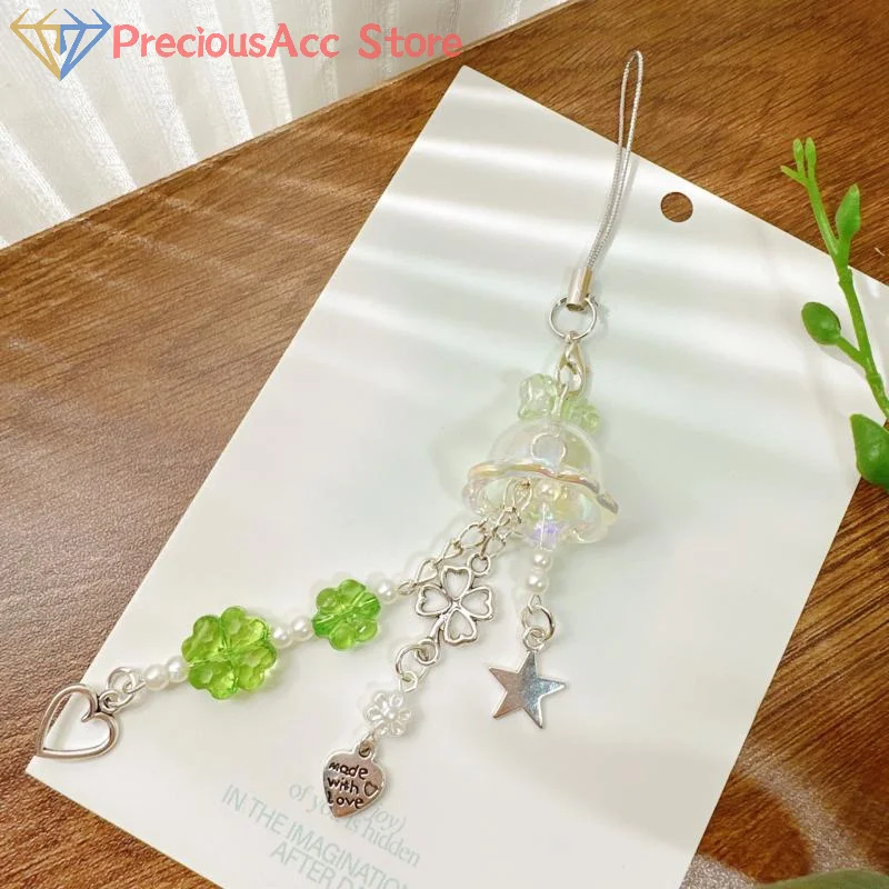 Telefon Charms Trendy Quallen Vierblättriges Kleeblatt Handy Kette Lanyard Schlüsselbund Tasche Dekoration Anhänger Karte Buch Kette Niedlich