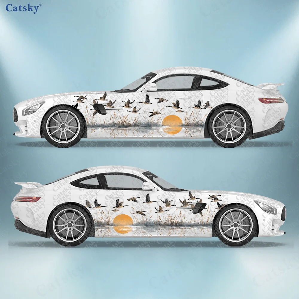 

2pcs Sunset Wild Geese Flying South Car Side Wrap, Self-Adhesive PVC Waterproof & Scratch-Resistant Stickers, Car Accessory Gift