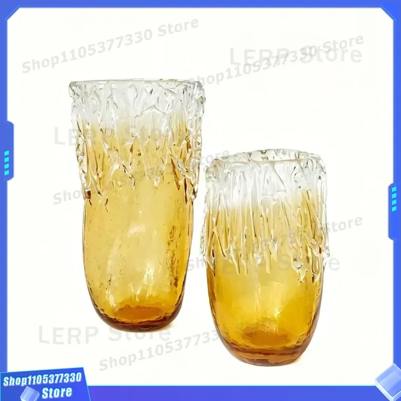 Modern Simple Transparent Glazed Vase Medieval Style Zibo Ceramic Ornament Gradual Change Color Home Decor for Living Room