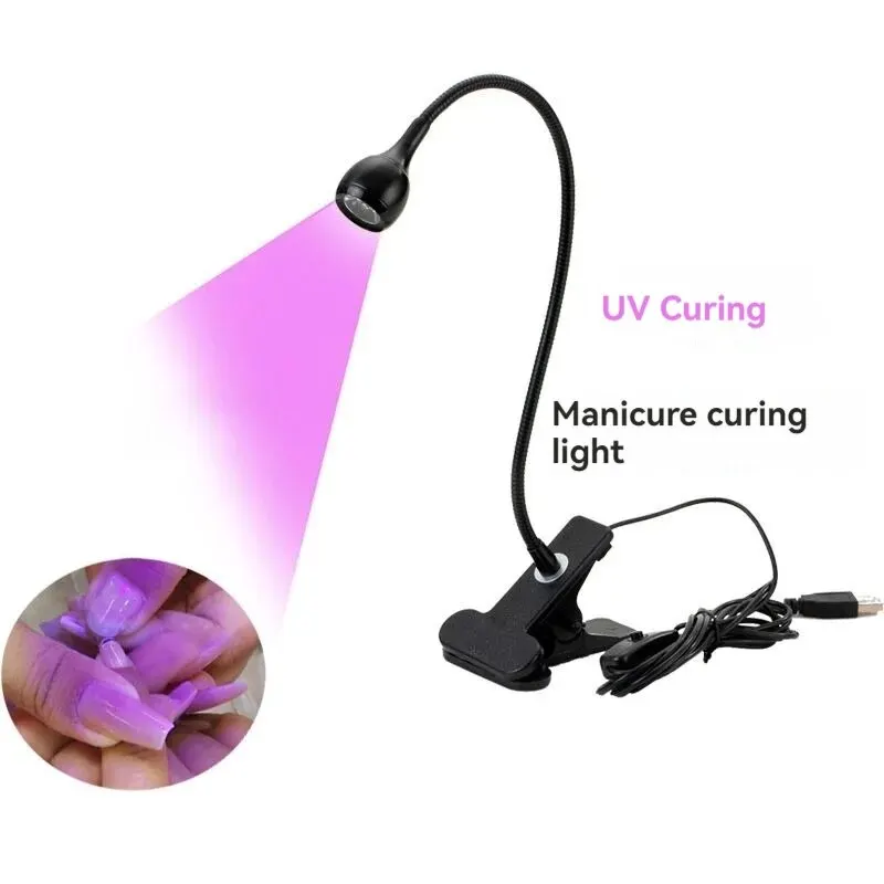 Mini lampe à polymériser le gel UV pour ongles, lumière violette, clip et interrupteur à col de cygne, super budgétaire, lumière USB, polyvalent