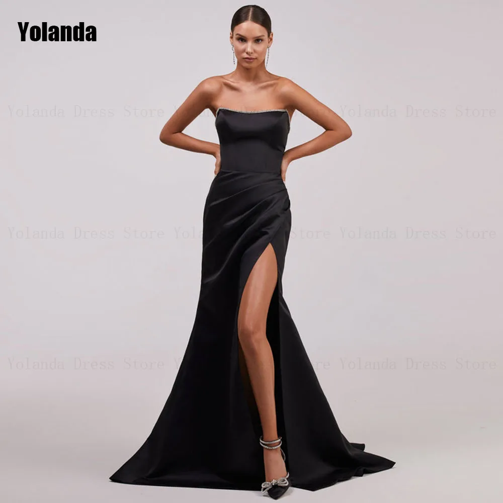 

Yolanda 2024 Luxury Mermaid Evening Dress Sexy Split Party Dress Black Tailed Ball Dress strapless Diamond Strap soirée