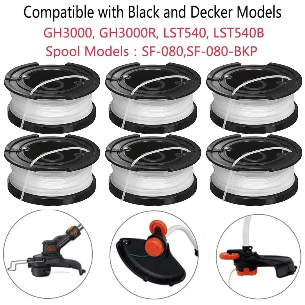 Línea de carrete de recortadora de repuesto, 6 uds., para Black & Decker, A6481, Compatible con ST4525 ST6600 ST7200 ST7000 ST7500