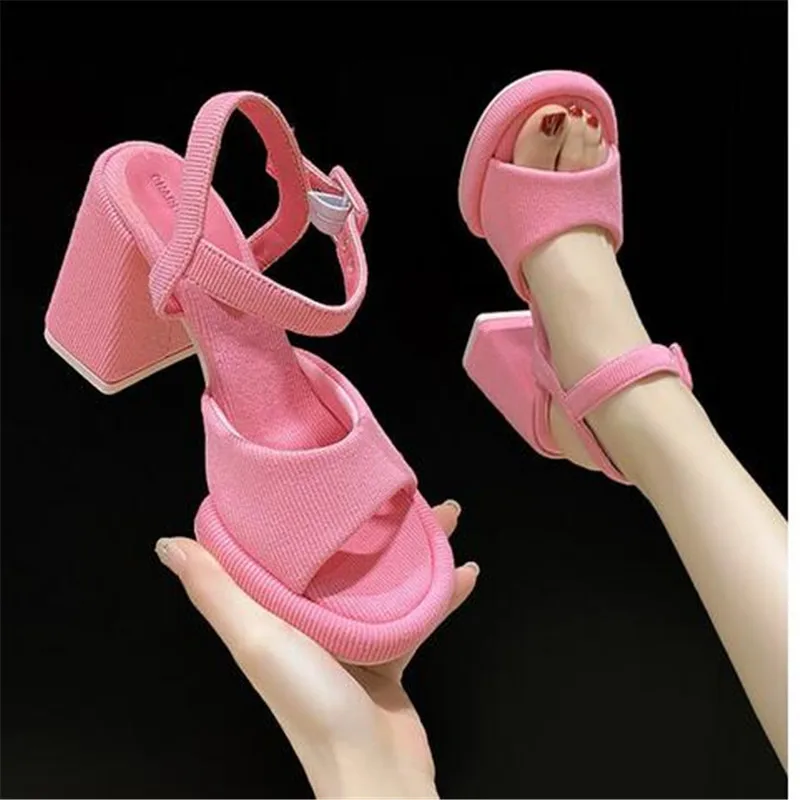 

Women Sandals High heel buckle pink sandals 2023 Summer Platform Woman Shoes Sandals Office Lady Cute Elegant High Heeled Shoes