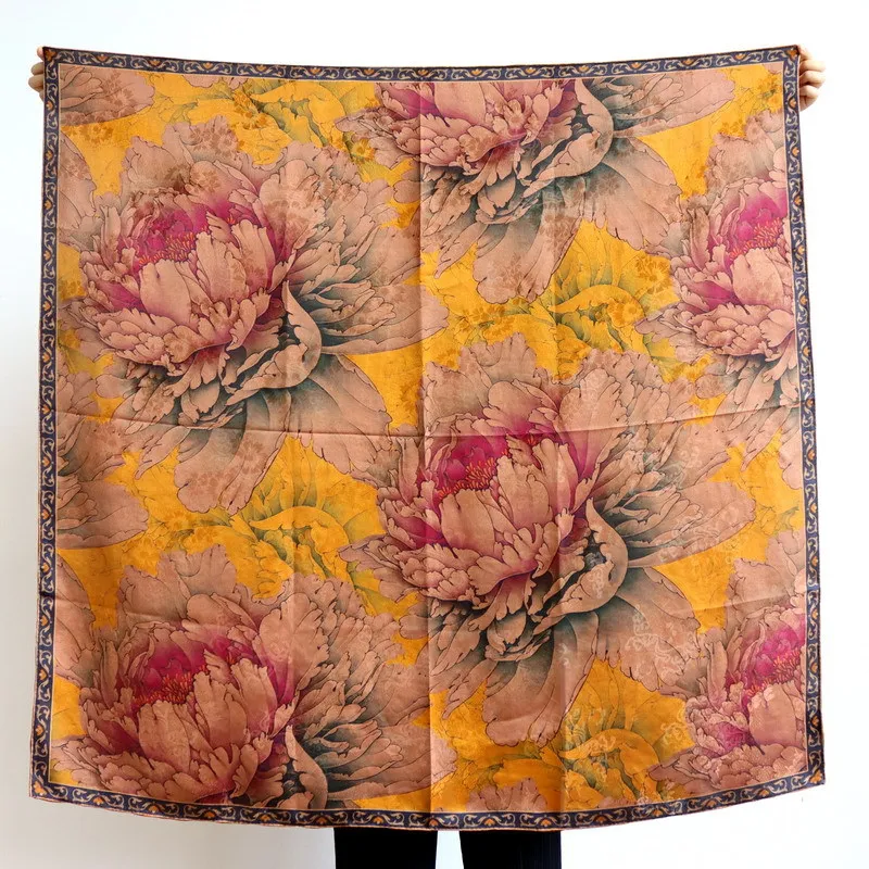 Winsleter-100%Real Silk Watered Gauze Elegant Scarf, 108*108CM Floral Jacquard, Mom Vintage Shawl Scarves, 2026 Spring A62218CC