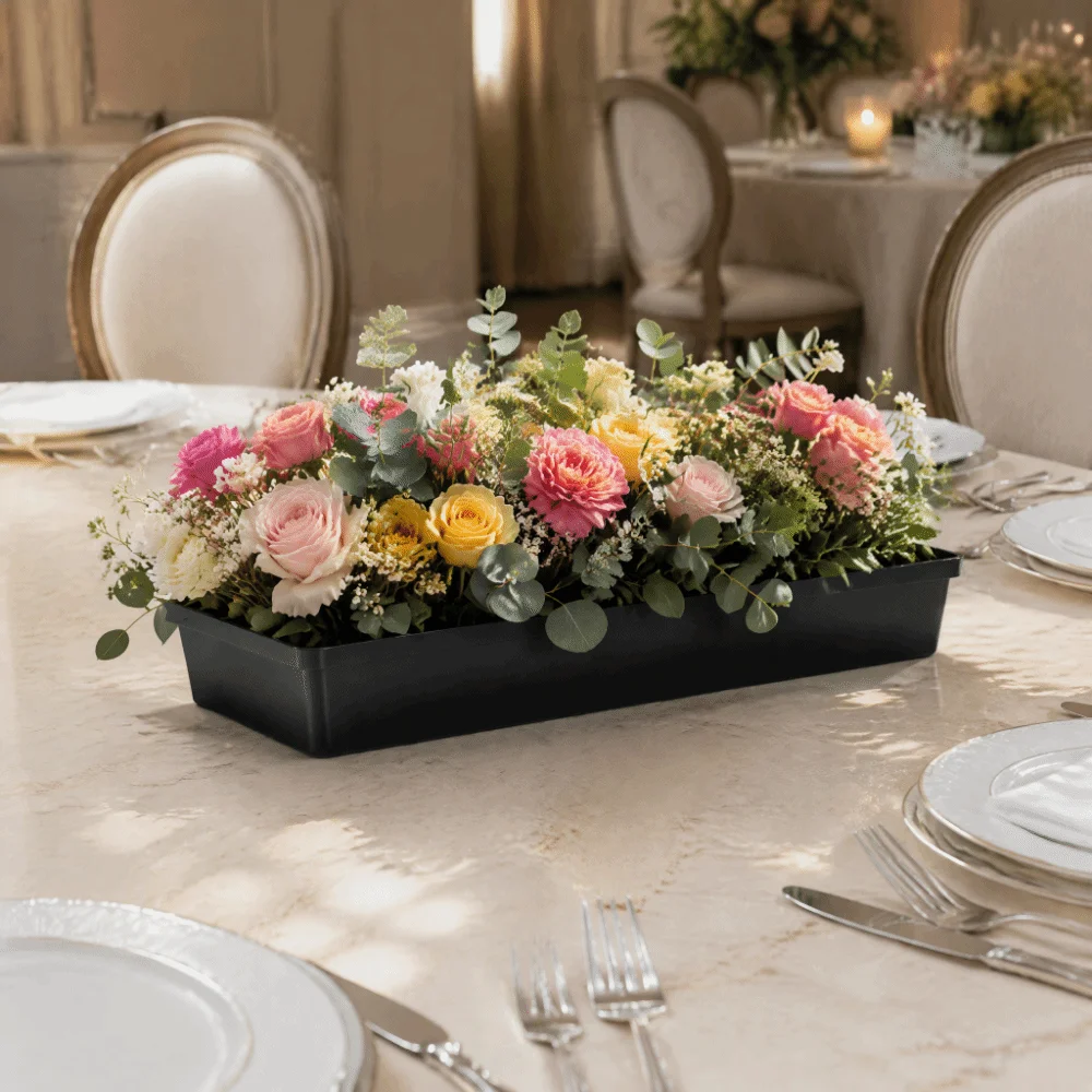 10PCS Plastic Floral Arrangement Tray Rectangular Black Flower Arrangement Bowl Lightweight Reusable Centerpiece Holder