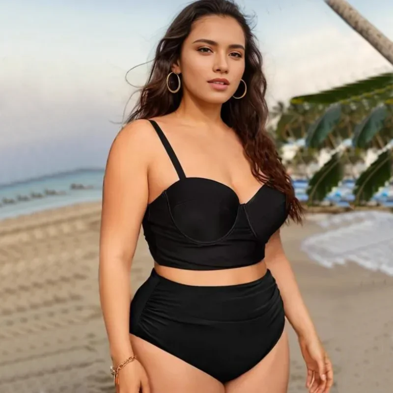 

Womens Swimsuit Bikinis Padded Plus Size V Neck High Waisted Swimwear Push Up Two Piece Tummy Control Bathing Suits Beachwear